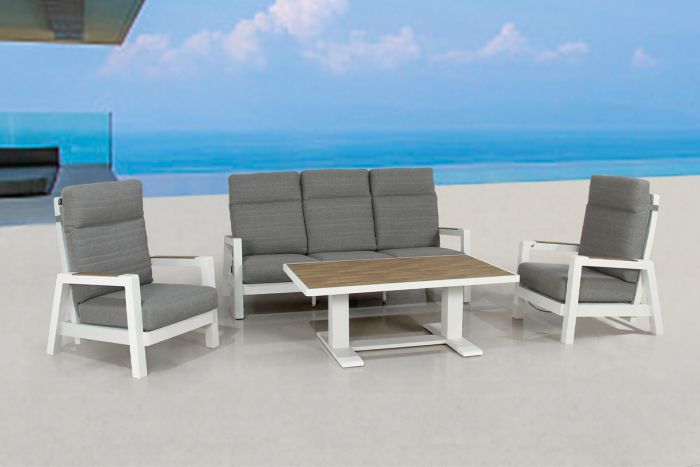 Houston 4-piece aluminum seating group - aluminum color: white, fabric color: dark grey