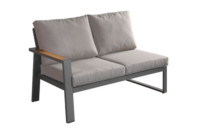 Lounge sofa 2-seater left Lisbon made of aluminum - aluminum color: grey aluminum, fabric color: dark grey