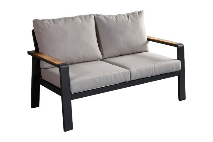 Lounge sofa 2-seater Lisbon made of aluminum - aluminum color: anthracite, fabric color: light grey