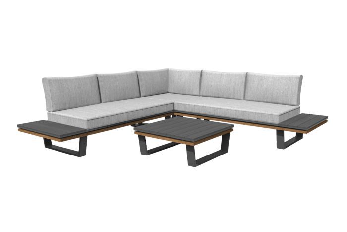 Seating group New York 4-piece made of aluminum, color: anthracite, fabric color: light grey