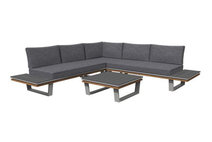 Seating group New York 4-piece made of aluminum, color: gray aluminum, fabric color: dark gray