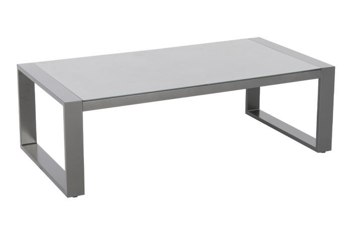 Aluminium side table with glass top Toledo - color: grey aluminium, length: 1280 mm, width: 650 mm, height: 410 mm