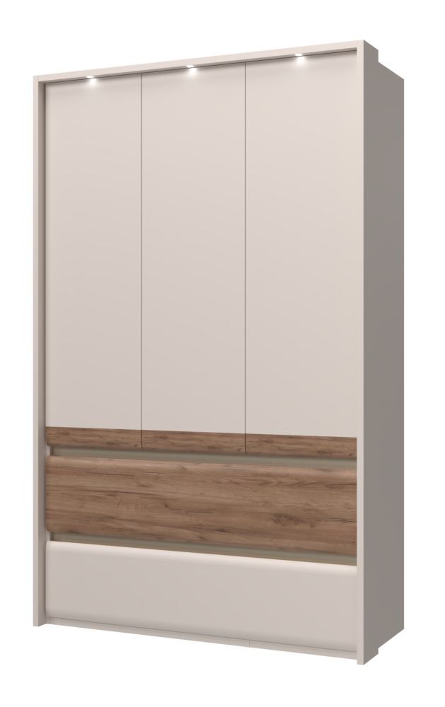 Closet with 3 doors Papauta 03, Colour: Cashmere / Dark Oak - Measurements: 226 x 142 x 60 cm (H x W x D)