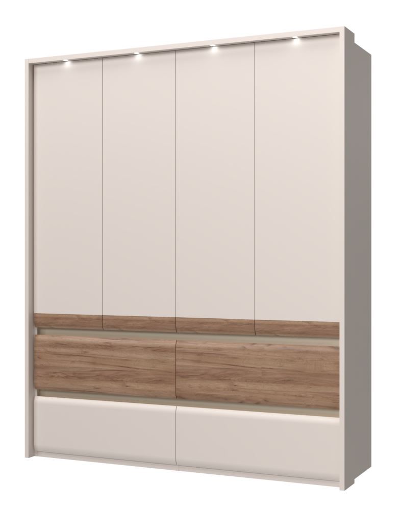 Closet with 4 doors Papauta 05, Colour: Cashmere / Dark Oak - Measurements: 226 x 187 x 60 cm (H x W x D)