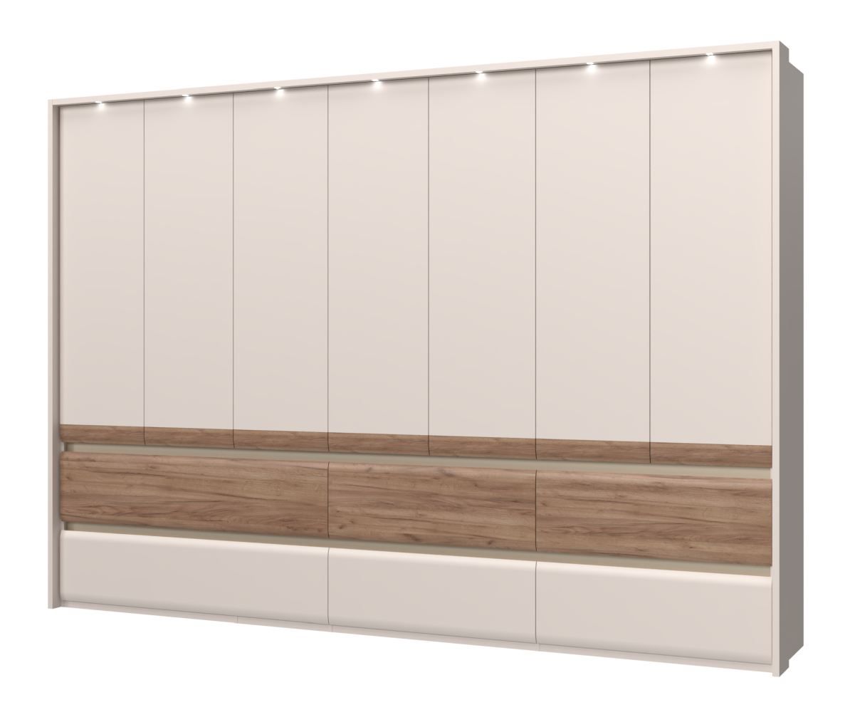 Closet with 7 doors Papauta 15, Colour: Cashmere / Dark Oak - Measurements: 226 x 322 x 60 cm (H x W x D)