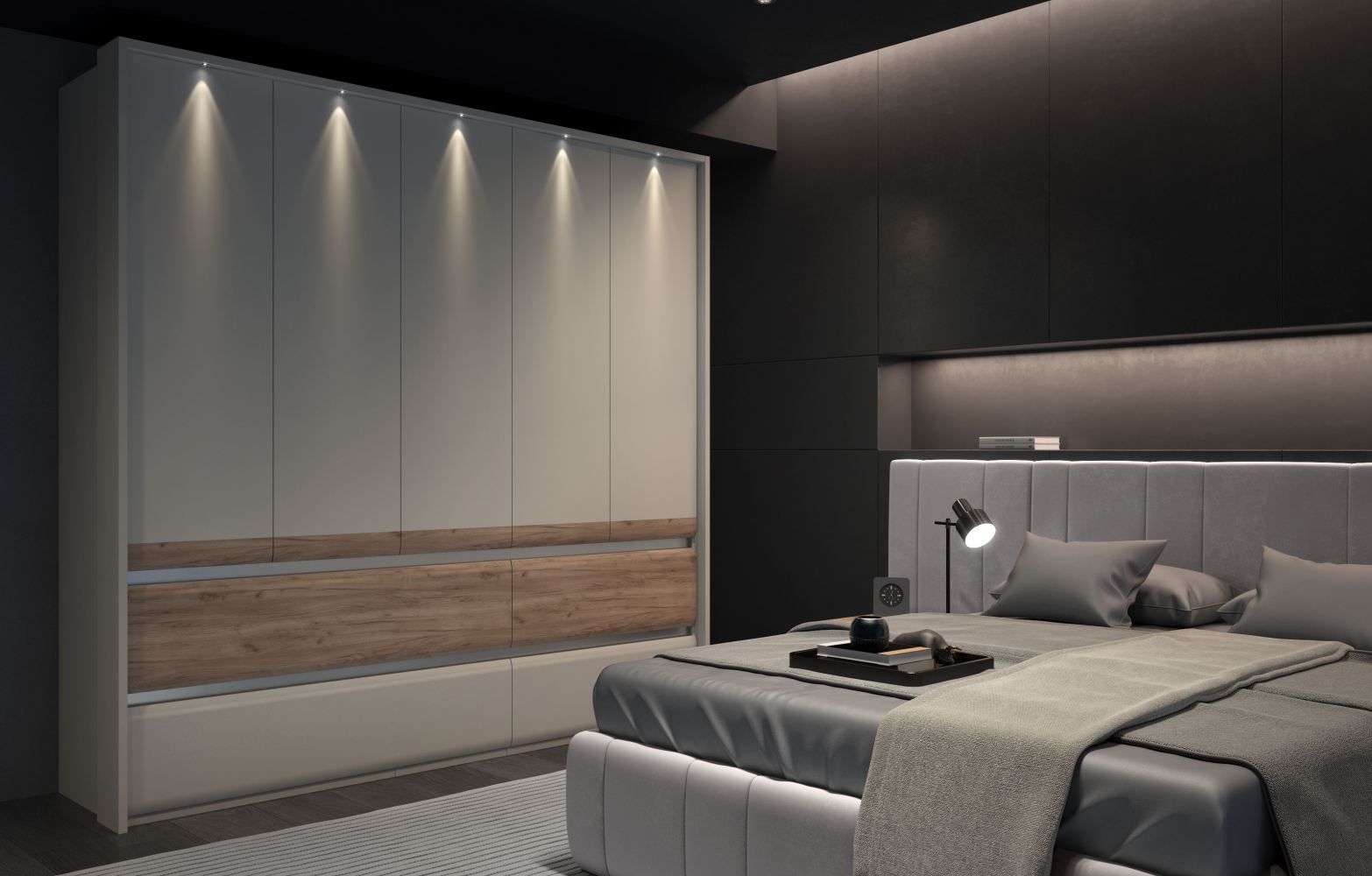 Bedroom complete - Set F Papauta, 6-piece, cashmere / dark oak / Grey