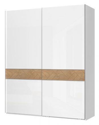 Sliding door closet / closet Faleasiu 06, Colour: White / Walnut - Measurements: 224 x 182 x 61 cm (H x W x D)