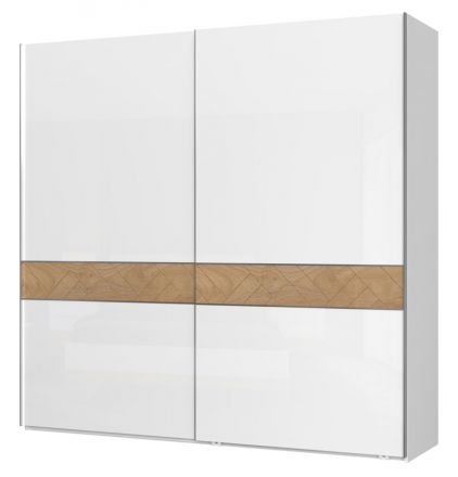 Sliding door closet / closet Faleasiu 08, Colour: White / Walnut - Measurements: 224 x 230 x 61 cm (H x W x D)