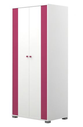 Kinderzimmer - Drehtürenschrank / Kleiderschrank Lena 04, Farbe: Weiß / Pink - Abmessungen: 198 x 84 x 56 cm (H x B x T)