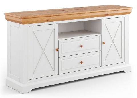 Chest of drawers Bresle 05, solid pine wood wood wood wood wood wood, Colour: White / Nature - Measurements: 85 x 166 x 41 cm (H x W x D)