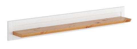 Suspended rack / Wall shelf Bresle 06, solid pine wood wood wood wood wood, Colour: White / Nature - Measurements: 20 x 150 x 20 cm (H x W x D)