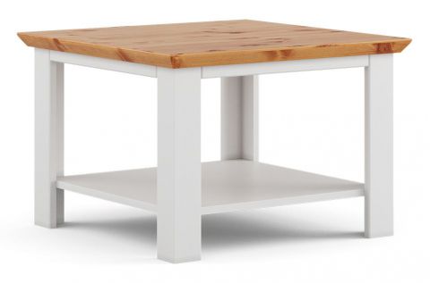 Coffee table Bresle 08, solid pine wood wood wood wood wood wood, Colour: White / Nature - Measurements: 70 x 70 x 40 cm (W x D x H)
