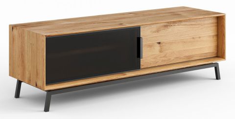 TV base cabinet Salleron 01, solid oiled wild oak, Colour: Natural / Black - Measurements: 52 x 120 x 50 cm (H x W x D)