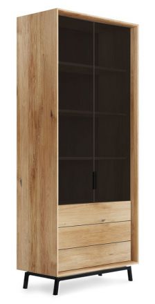 Display case Salleron 08, solid oiled wild oak, Colour: Natural / Black - Measurements: 185 x 100 x 45 cm (H x W x D)