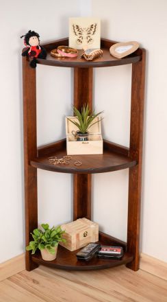 Shelf / Corner shelf solid pine wood, Nut colours Junco 62 - 86 x 40 x 30 cm (h x w x d)