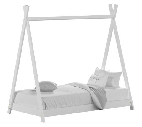 Children's bed / Tent bed, solid pine wood, White lacquered, incl. slatted frame - Lying surface: 80 x 160 cm (w x l)