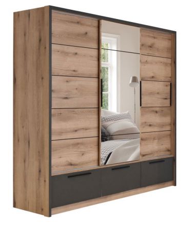 Sliding door closet / Closet Cerdanyola 08, Colour: Oak / Grey - Measurements: 222 x 229 x 64 cm (H x W x D).