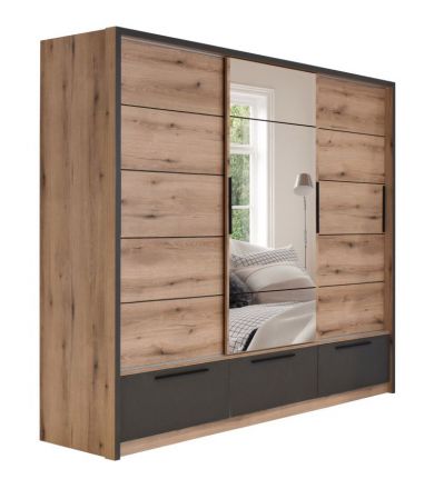 Sliding door closet / Closet Cerdanyola 07, Colour: Oak / Grey - Measurements: 222 x 269 x 64 cm (H x W x D).