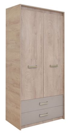 Children's room - Hinged door cabinet / Wardrobe Koa 02, Colour: Oak / Beige - Measurements: 203 x 96 x 52 cm (H x W x D)