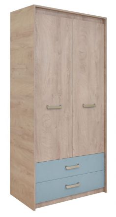 Children's room - Hinged door cabinet / Wardrobe Koa 02, Colour: Oak / Blue - Measurements: 203 x 96 x 52 cm (H x W x D)