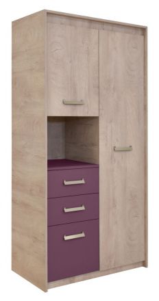 Children's room - Cabinet Koa 05, Colour: Oak / Purple - Measurements: 203 x 96 x 52 cm (H x W x D)
