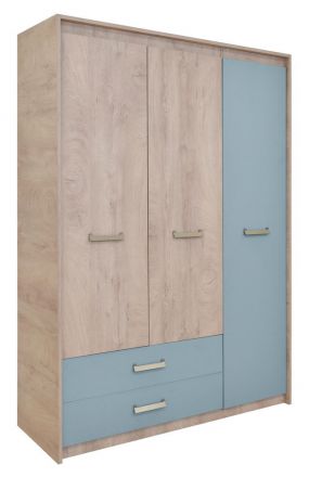 Children's room - Hinged door cabinet / Wardrobe Koa 03, Colour: Oak / Blue - Measurements: 203 x 142 x 52 cm (H x W x D)