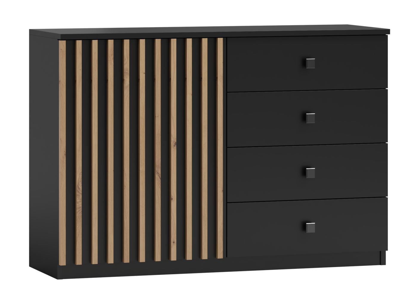 Chest of drawers Cikarang 02, Colour: Black / Oak - Measurements: 80 x 116 x 40 cm (H x W x D)