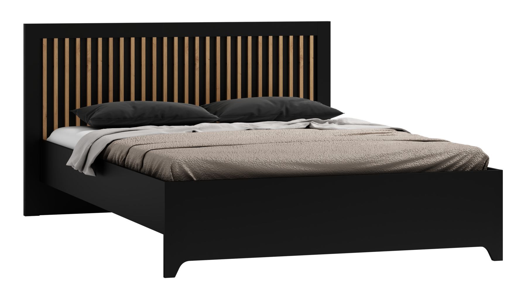 Single bed / Guest bed Cikarang 06, Colour: Black / Oak - Lying area: 140 x 200 cm (w x l)