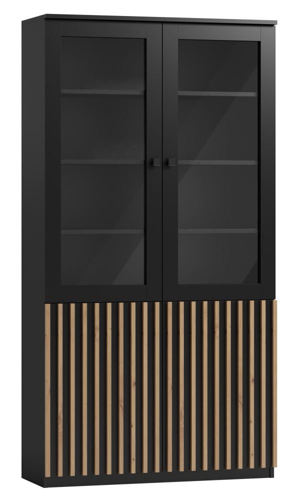 Display case Cikarang 15, Colour: Black / Oak - Measurements: 200 x 106 x 40 cm (H x W x D)