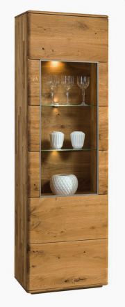 Display case Lencois 08, Colour: Natural, solid oak oiled and brushed, door hinge left - Measurements: 201 x 62 x 39 (H x W x D)