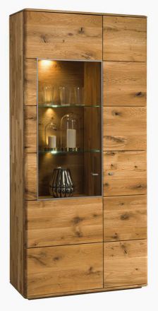 Display case Lencois 10, Colour: Natural, solid oak oiled and brushed - Measurements: 201 x 95 x 39 (H x W x D)