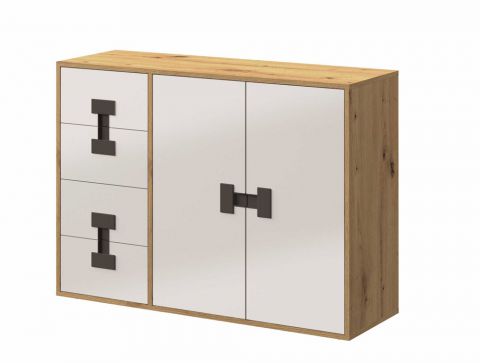 Children's room - Chest of drawers Garian 08, Colour: Oak / White / Grey, Measurements: 86 x 118x 40 cm (H x W x D)