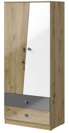 Hinged door cabinet / Closet Sirte 01, Colour: Oak / White / Grey high gloss - Measurements: 190 x 80 x 50 cm (H x W x D)