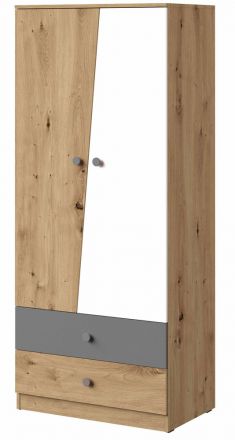 Hinged door cabinet / Closet Sirte 01, Colour: Oak / White / Grey matt - Measurements: 190 x 80 x 50 cm (H x W x D)