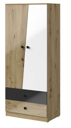 Hinged door cabinet / Closet Sirte 01, Colour: Oak / White / Black high gloss - Measurements: 190 x 80 x 50 cm (H x W x D)