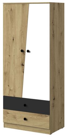 Hinged door cabinet / Closet Sirte 01, Colour: Oak / White / Black matt - Measurements: 190 x 80 x 50 cm (H x W x D)