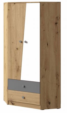 Hinged door cabinet / Corner Closet Sirte 02, Colour: Oak / White / Grey matt - Measurements: 190 x 87 x 87 cm (H x W x D).