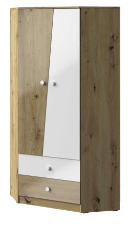 Hinged door cabinet / Corner Closet Sirte 02, Colour: Oak / White high gloss - Measurements: 190 x 87 x 87 cm (H x W x D)