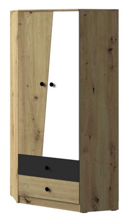 Hinged door cabinet / Corner Closet Sirte 02, Colour: Oak / White / Black matt - Measurements: 190 x 87 x 87 cm (H x W x D).