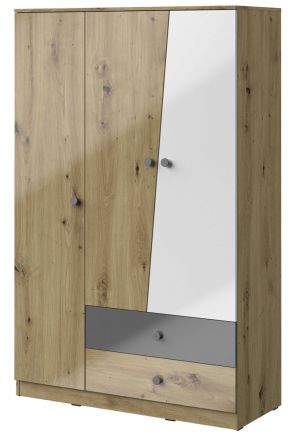 Hinged door cabinet / Closet Sirte 03, Colour: Oak / White / Grey high gloss - Measurements: 190 x 120 x 50 cm (H x W x D)