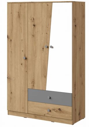 Hinged door cabinet / Closet Sirte 03, Colour: Oak / White / Grey matt - Measurements: 190 x 120 x 50 cm (H x W x D)