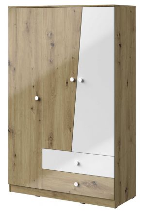 Hinged door cabinet / Closet Sirte 03, Colour: Oak / White high gloss - Measurements: 190 x 120 x 50 cm (H x W x D)