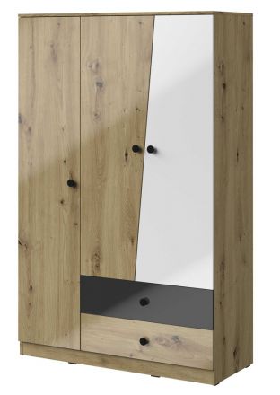 Hinged door cabinet / Closet Sirte 03, Colour: Oak / White / Black high gloss - Measurements: 190 x 120 x 50 cm (H x W x D)