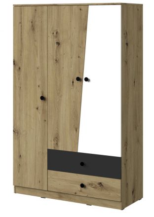 Hinged door cabinet / Closet Sirte 03, Colour: Oak / White / Black matt - Measurements: 190 x 120 x 50 cm (H x W x D)