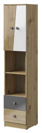 Cabinet Sirte 05, Colour: Oak / White / Grey high gloss - Measurements: 190 x 40 x 40 cm (H x W x D)