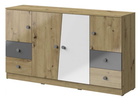 Chest of drawers Sirte 06, Colour: Oak / White / Grey high gloss - Measurements: 90 x 160 x 40 cm (H x W x D)