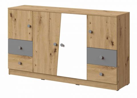 Chest of drawers Sirte 06, Colour: Oak / White / Grey matt - Measurements: 90 x 160 x 40 cm (H x W x D)