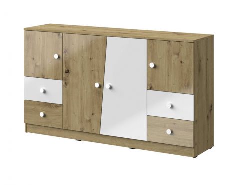 Chest of drawers Sirte 06, Colour: Oak / White high gloss - Measurements: 90 x 160 x 40 cm (H x W x D)