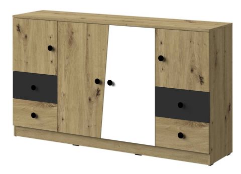 Chest of drawers Sirte 06, Colour: Oak / White / Black matt - Measurements: 90 x 160 x 40 cm (H x W x D)