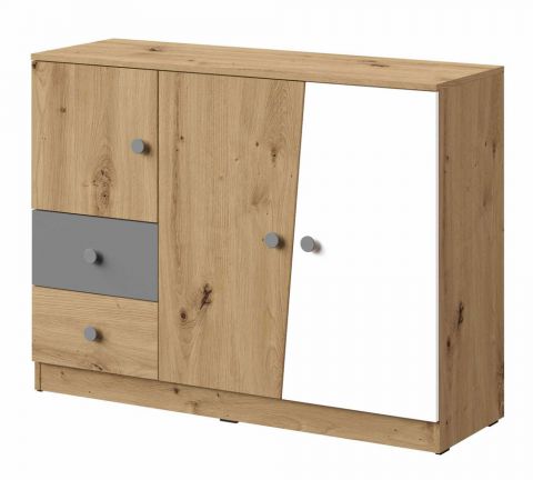 Chest of drawers Sirte 07, Colour: Oak / White / Grey matt - Measurements: 90 x 120 x 40 cm (H x W x D)
